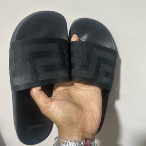 Versace Black Logo Slide Sandals